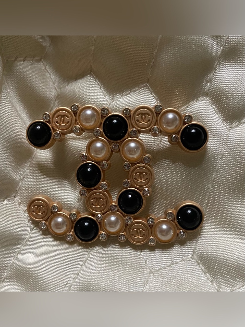 Multi - Logo Rose Gold Faux Pearl and Crystal Brooch
